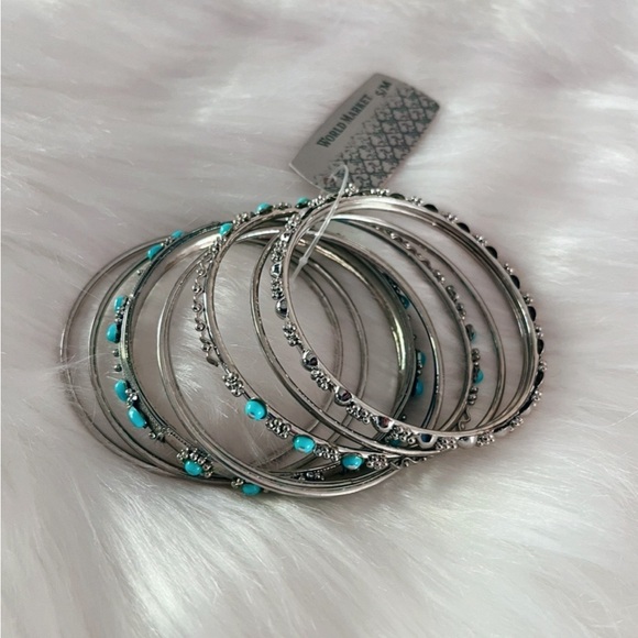 Cost Plus World Market Jewelry - 🌻World Market Silver Gemstone Bangles Set Bracelets S/M